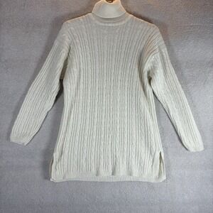 Vintage Knit Cream Turtleneck Sweater Cable Chunky Long Cottage Core Oversized M